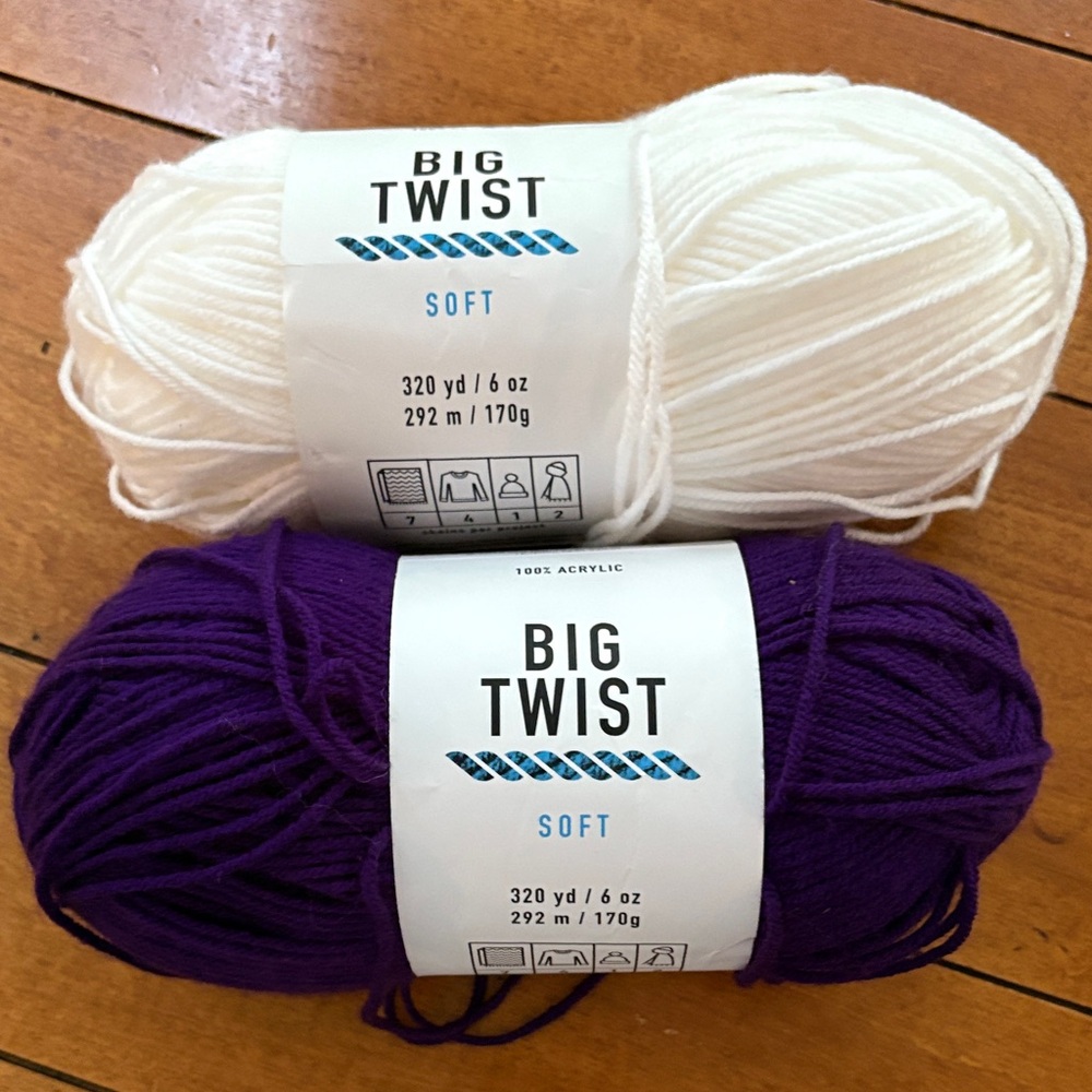 NWT - BIG TWIST Yarn: Soft. White and Purple Set of 2